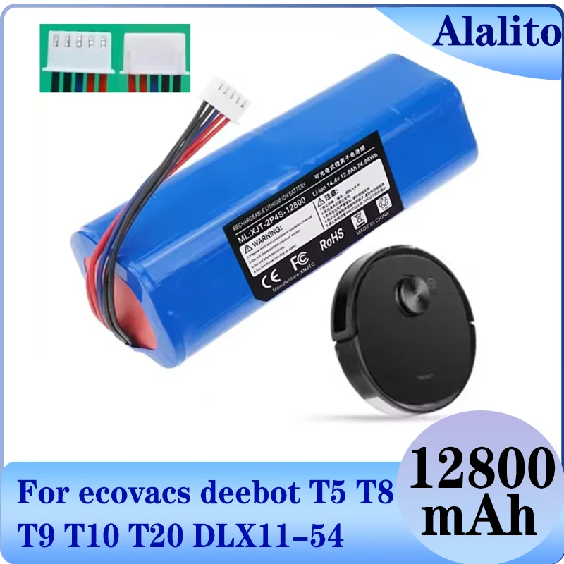 

14.8V New ECOVACS Battery S10-LI-144-5200 12800mAh Robotic Vacuum Cleaner Replacement for X1 T5 T8 T8AIVI MAX T9 12800mAh