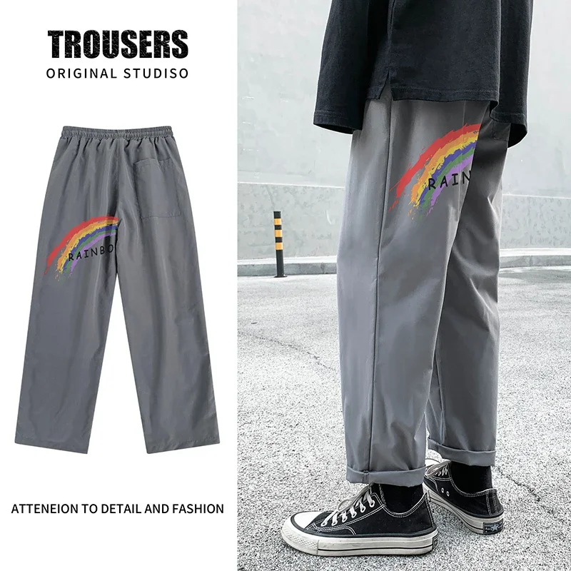 Men's Harem Pants Comfortable Man Black Pant Fashion Rainbow Print Summer Casual Wear Trouser Japanese 5XL Trendy Polyester