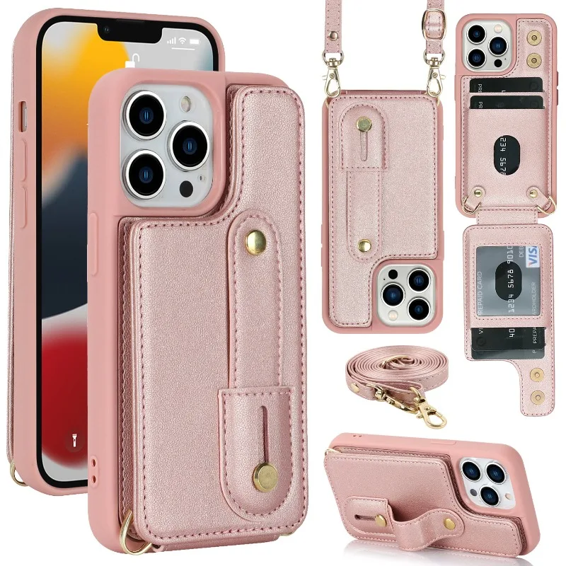 Crossbody Strap Wallet Phone Case for IPhone 15 14 13 12 11 Pro Max XS XR X 7 8 Plus Card Slot Holder Lanyard Leather Cover