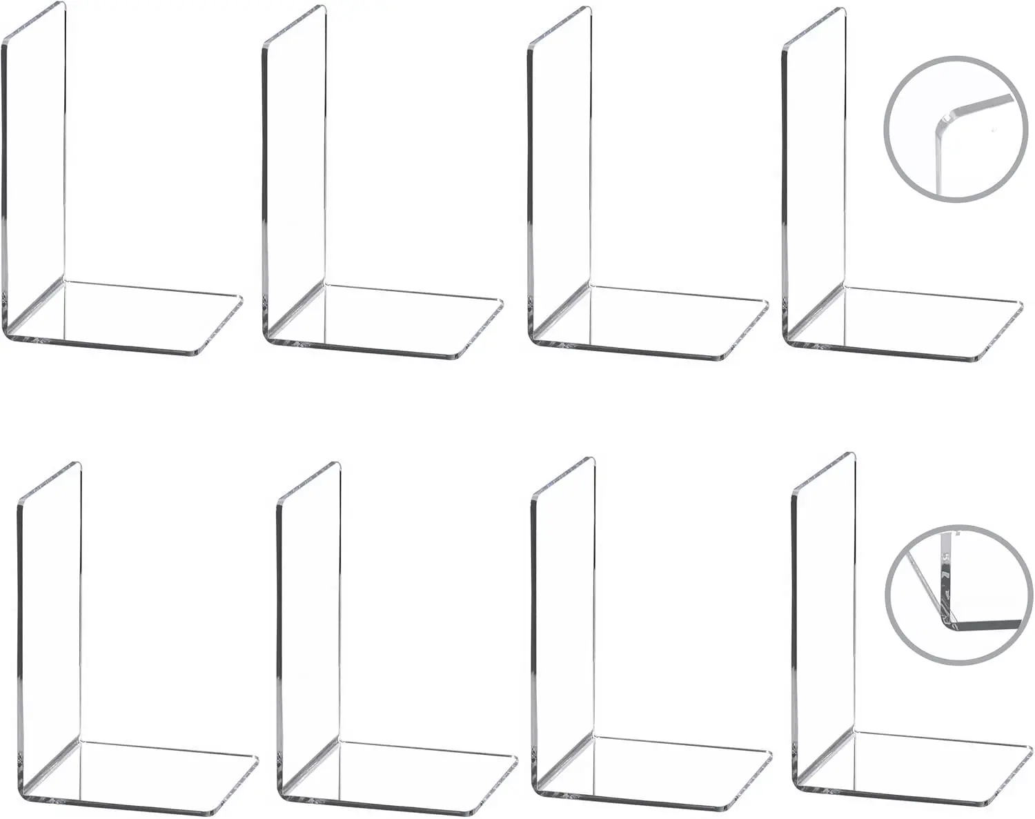 6/8 Pcs Bookends,Clear Acrylic Bookends for Shelves,Heavy Duty Book Ends and Desktop Organizer,Book Stopper for Books/Movies/CDs