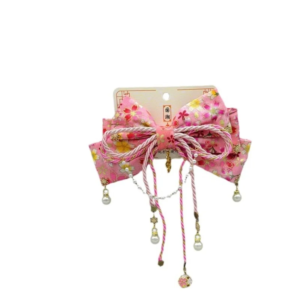 Creative Japanese Style Sakura Bow Hairpin Sweet Retro Kimono Barrettes Hair Accessories Headdress Side Clip Jewelry