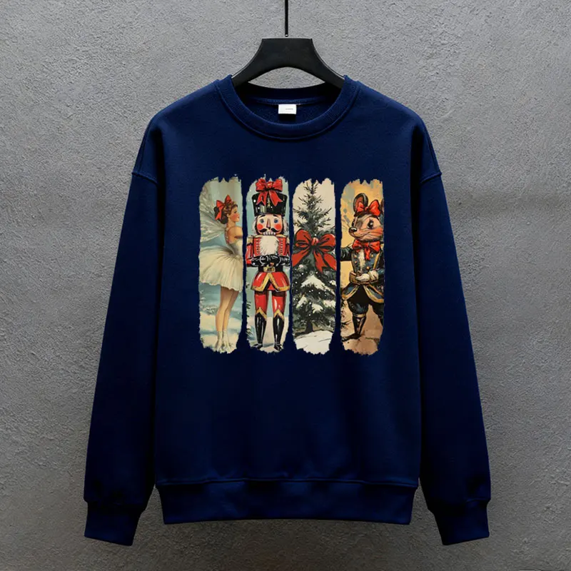 خمر الباليه وكسارة البندق Coquette القوس ماوس أشجار عيد الميلاد Png ريترو جرلي الشتاء طويلة الأكمام الحرارية هوديي البلوز #6