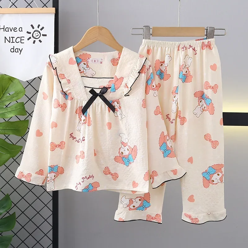 Sanrio Kuromi My Melody otoño conjunto de pijamas para niños Anime Pochacco conjunto de ropa de dormir de manga larga ropa de casa para niñas pequeñas