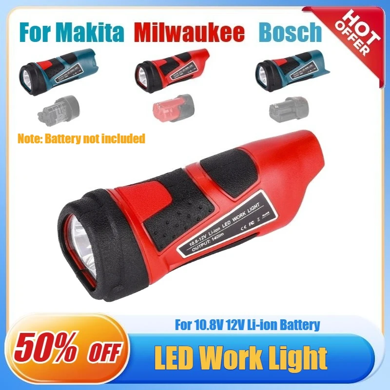 LED Working Light Lamp Worning Light for Makita/Bosch/Milwaukee 10.8V 12V for M12 Li-ion Battery Tool Parts 140LM Portable Light