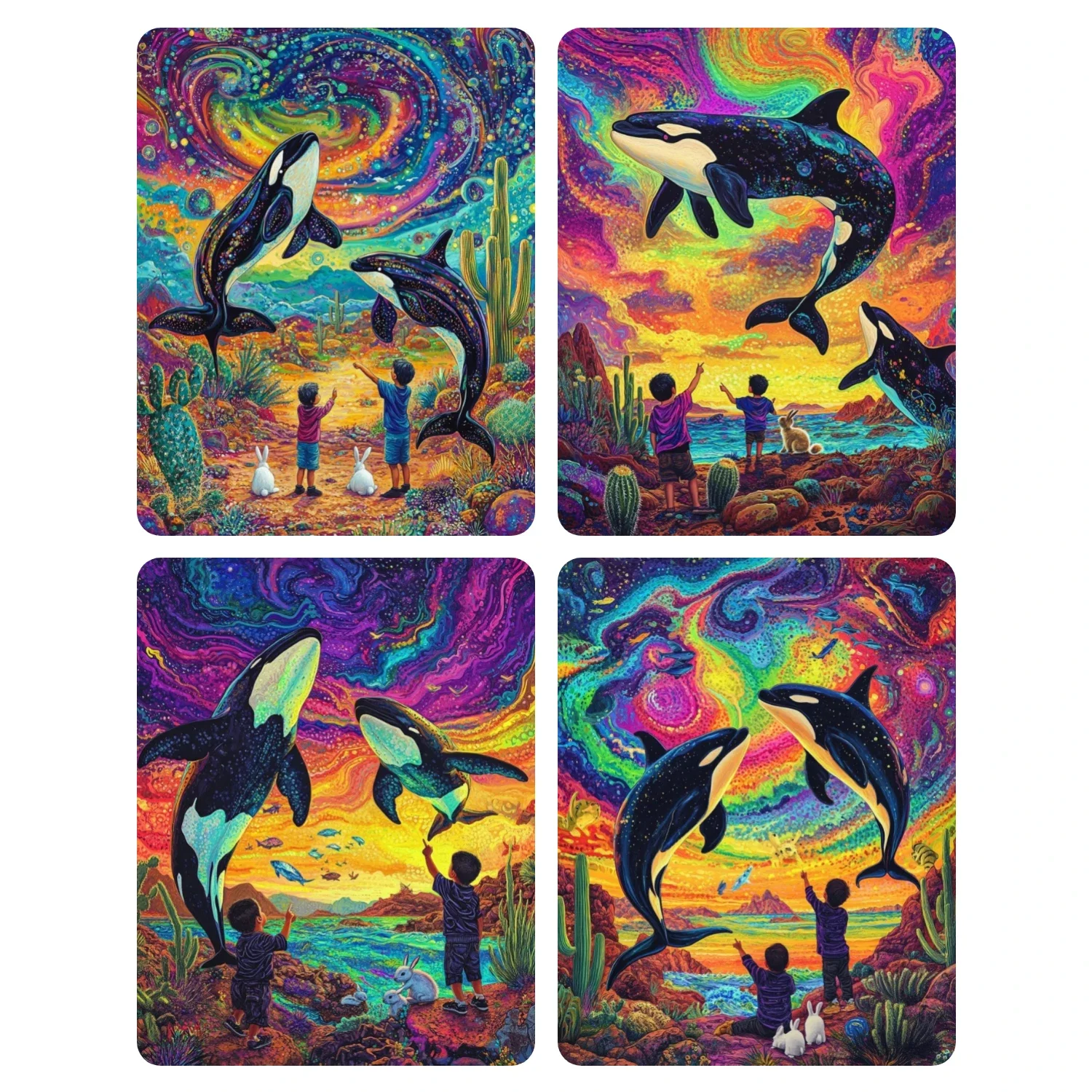 Hand Painting Two boys watching whales flying in the sky Painting By Numbers Kit DIY Artwork Canva Art Home Decoration Gift