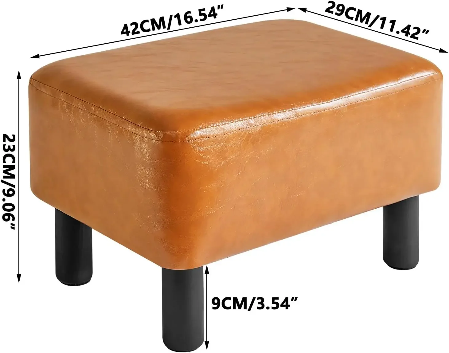 Small Foot Rest Ottoman, PU Faux Leather Rectangle Foot Stool with Non-Skid Plastic Legs