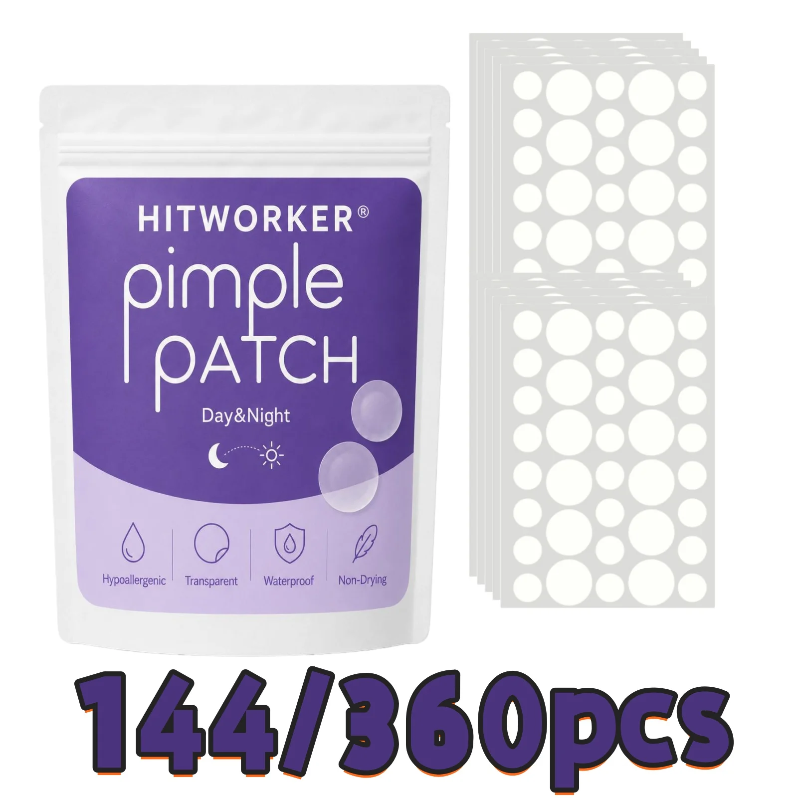 144/360Pcs Hydrocolloid Acne Pimple Patches, Ultra Thin Invisible Oil Absorbing Blemish Spot Stickers, Gentle Day & Night Facial
