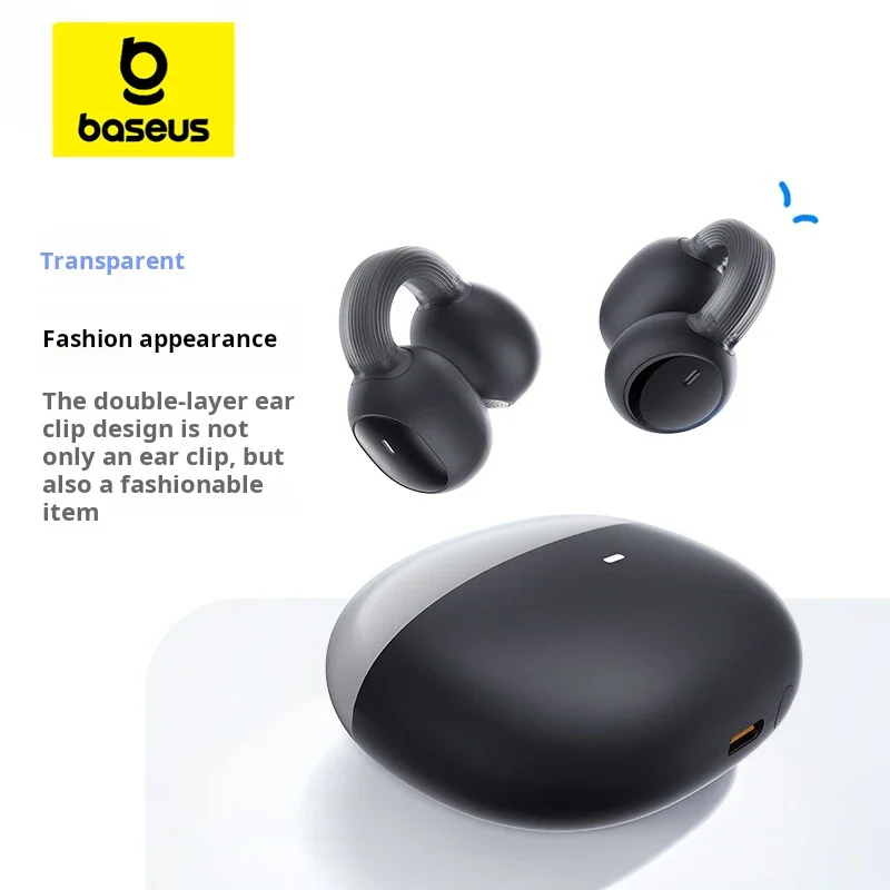 Baseus AirGo 1 Ring Earphones Wireless Bluetooth 5.3 Open Ear Clip Headphones Sports TWS Earbuds Spatial Audio Headset Gaming