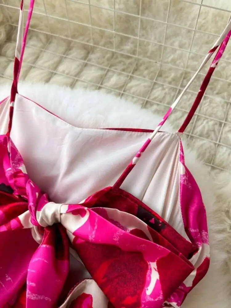 المرأة المطبوعة فستان طويل الصيف مطوي حمالة فساتين عطلة السيدات سليم ألف خط بلا أكمام الأزهار بوهو نمط رداء طويل