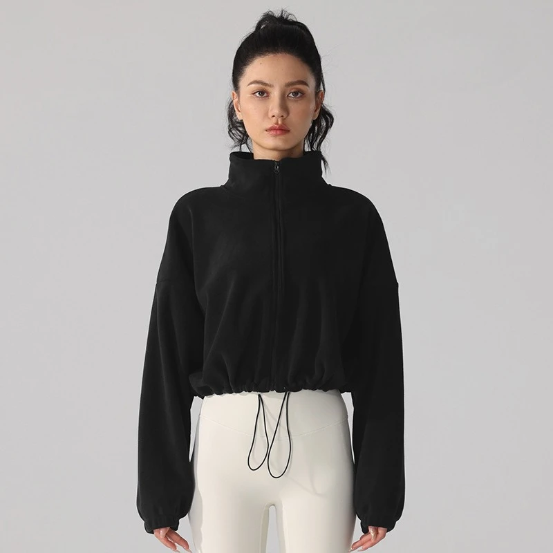 

Женская зимняя спортивная куртка из овечьей шерсти с воротником, свободный бархатный теплый топ и брюки для фитнеса с длинными рукавами из австрийского бархата для йоги