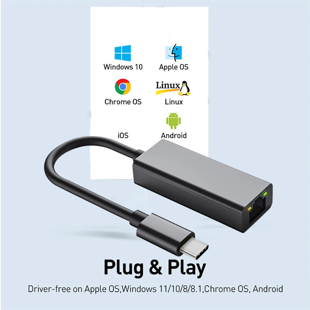 USB C to Ethernet Adapter Aluminum Alloy Gigabit USB Adapter for Laptop MacBook Pro 2500/1000/100Mbps USB Lan RJ45 Network Card