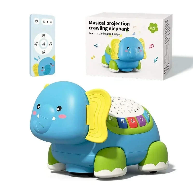 Baby Crawling Toys Musical Elephant Turtle Tummy Time Infants Toy with Timer Colorful Light Up Projection Babies Electronic Pets