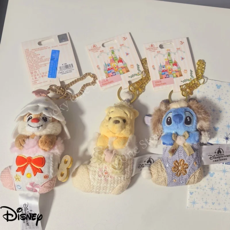 Portachiavi Disney Lina Belle 25 Serie di calze di Natale Ciondolo simpatico cartone animato Regalo di Natale per bambini Decorazione per le vacanze in famiglia