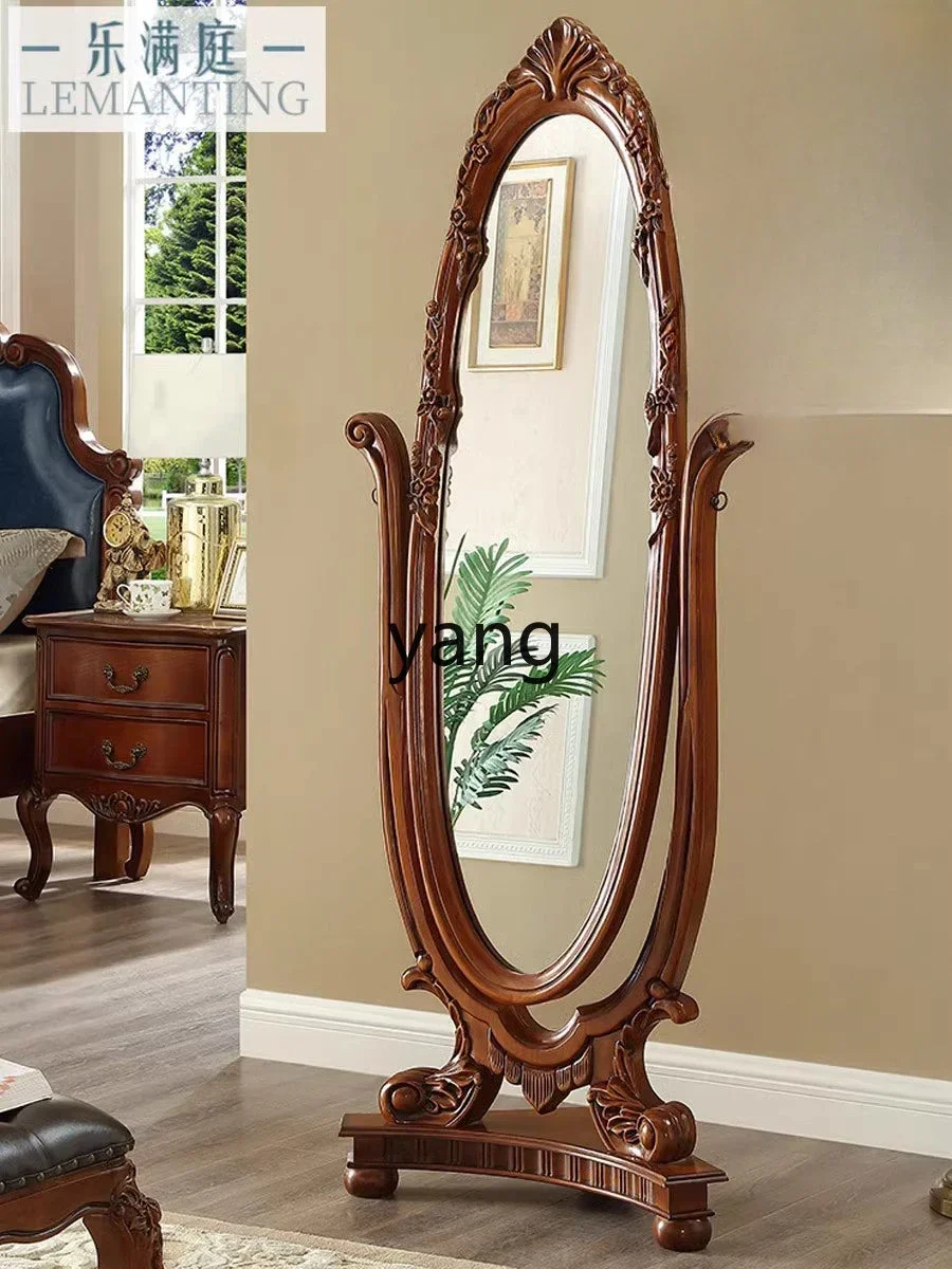 CX full-length mirror all solid wood rotatable full-body mirror retro carved etiquette floor mirror home