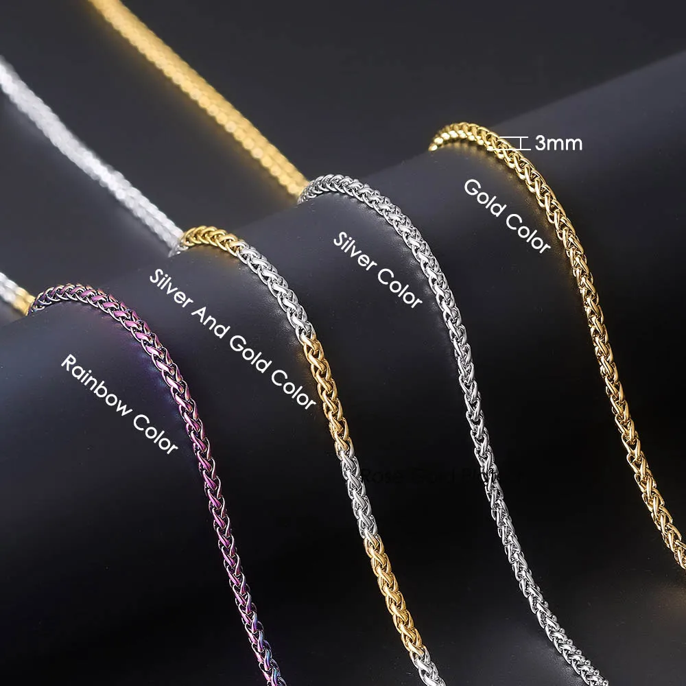 Gold Color Franco Link Chain Necklaces For Men Women Hip Hop Rapper Necklace 3MM Stainless Steel Chains Minimalist Jewelry C024