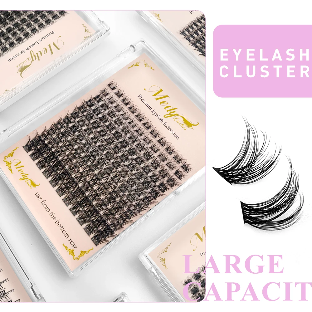 Individual C Curl Lash Cluster Lashes, extensão dos cílios postiços, aparência natural, cola reutilizável ligada, preto Su, 288 pcs