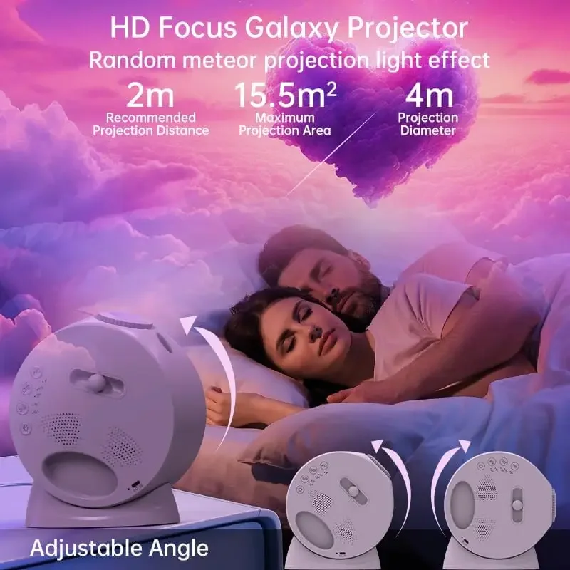 Projetor planetário 13 em 1, luz noturna, galáxia, estrela, com display de relógio, bluetooth, spaker e ruído branco para dormir