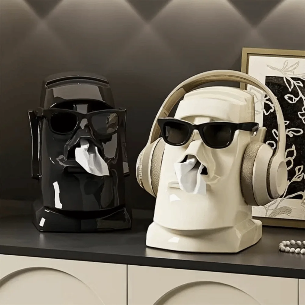 New 3 in 1 Desktop Storage Box ABS Moai Statue Glasses Storage Rack Multifunctional Earphone Storage Rack Table