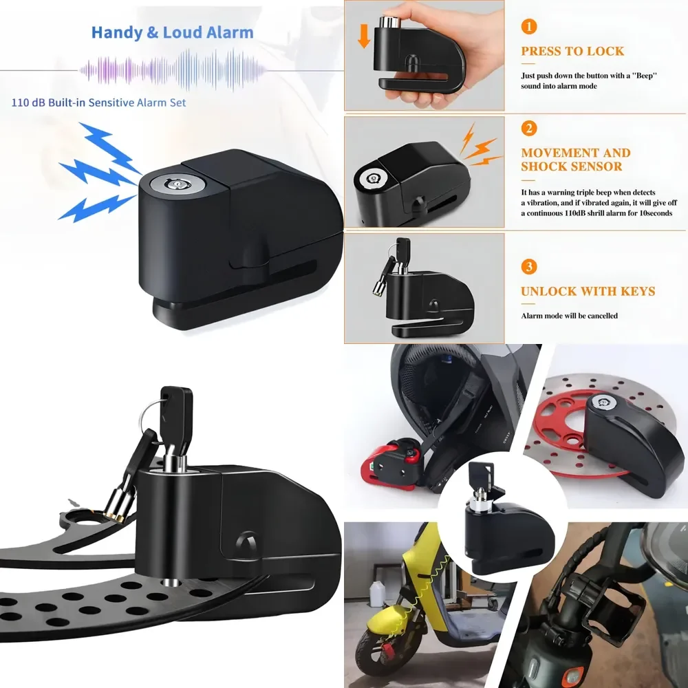 Motorcycle Scooter Bicycle Anti-theft Wheel Disc Brake Lock Security Alarm
