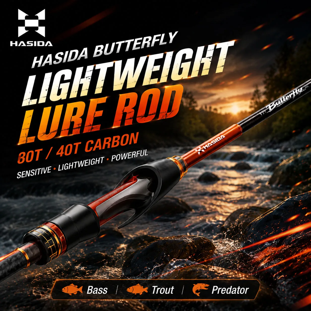 HASIDA Butterfly BFS Finesse Spinnrute LRF Light Rock Game Serie 30+40T M40X Hochkarbon Ultraleichte Angelrute für Forellen