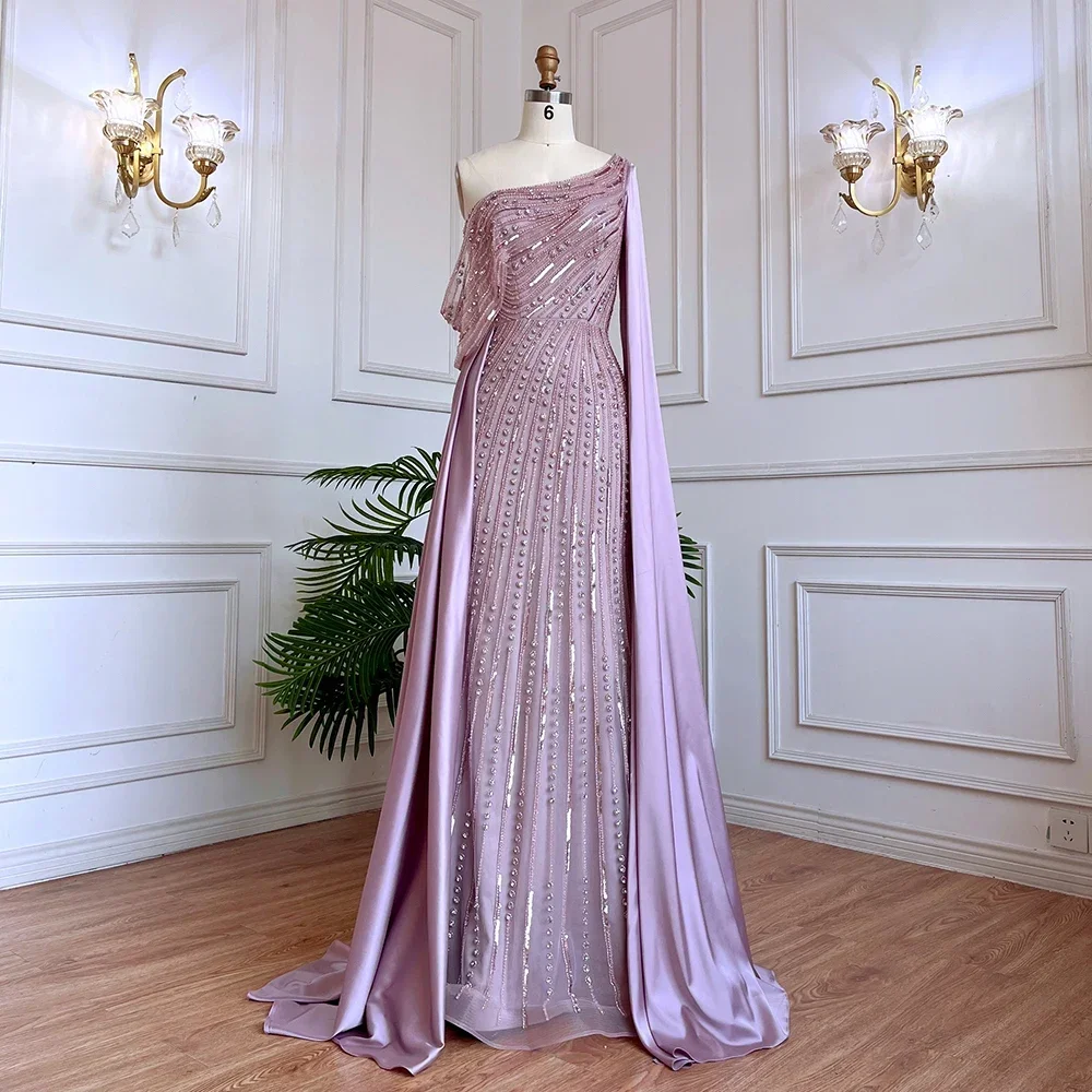 Serene Hill Pink Cape Sleeve  Mermaid Beaded Evening Dresses Elegant Party Gowns 2025 For Women Wedding DLA71694 Customized