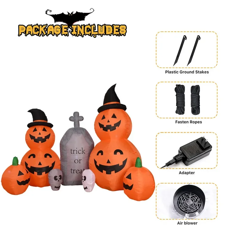 Halloween Inflatable Tombstone with LED Lights Pumpkin Ghost Air Blow Up Model for Outdoor Garden Yard Holiday Party