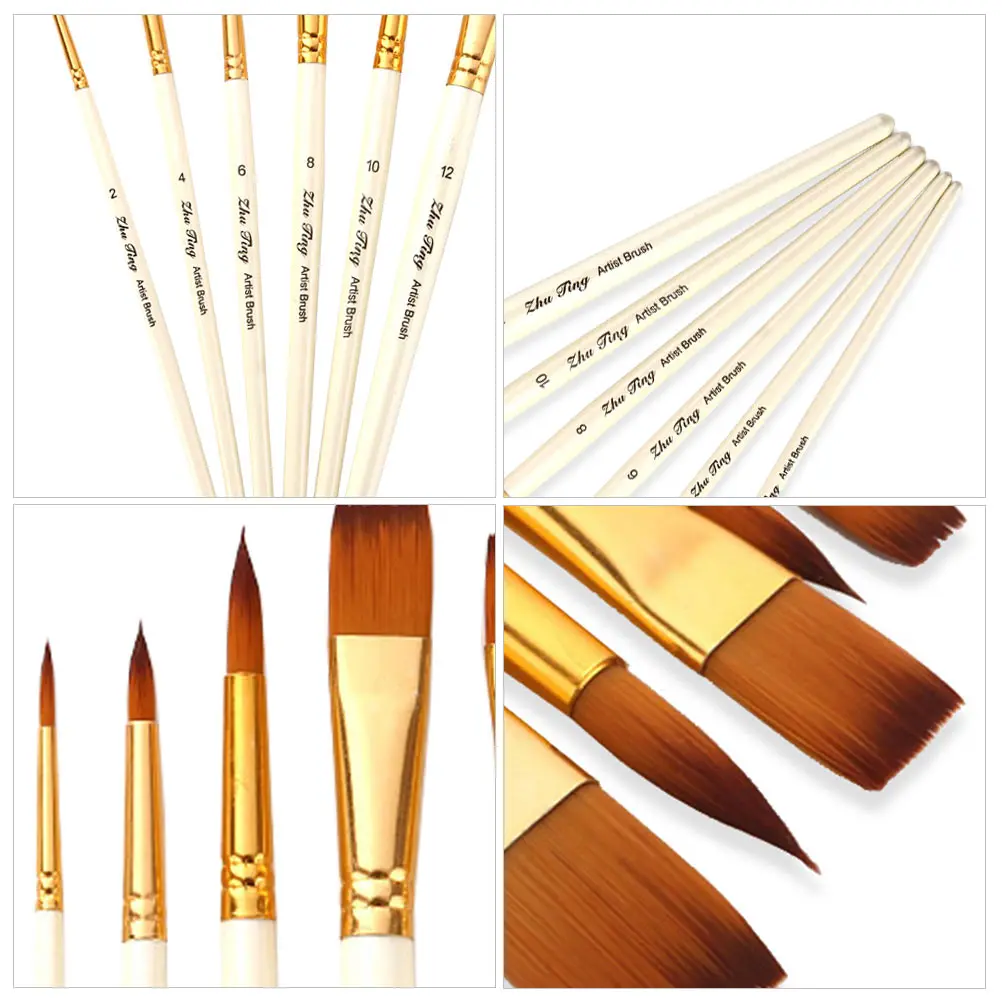 

6pcs Watercolor Brush Kit Professional Wooden Handle Copper Ferrule Nylon Bristles Durable Painting Tools for Artists Adult