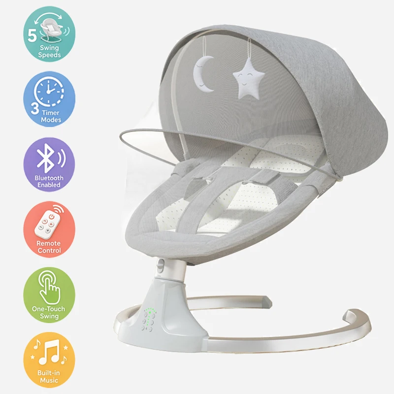 Mecedora eléctrica con Bluetooth para recién nacidos, cuna con función de música, columpio multifuncional para bebés