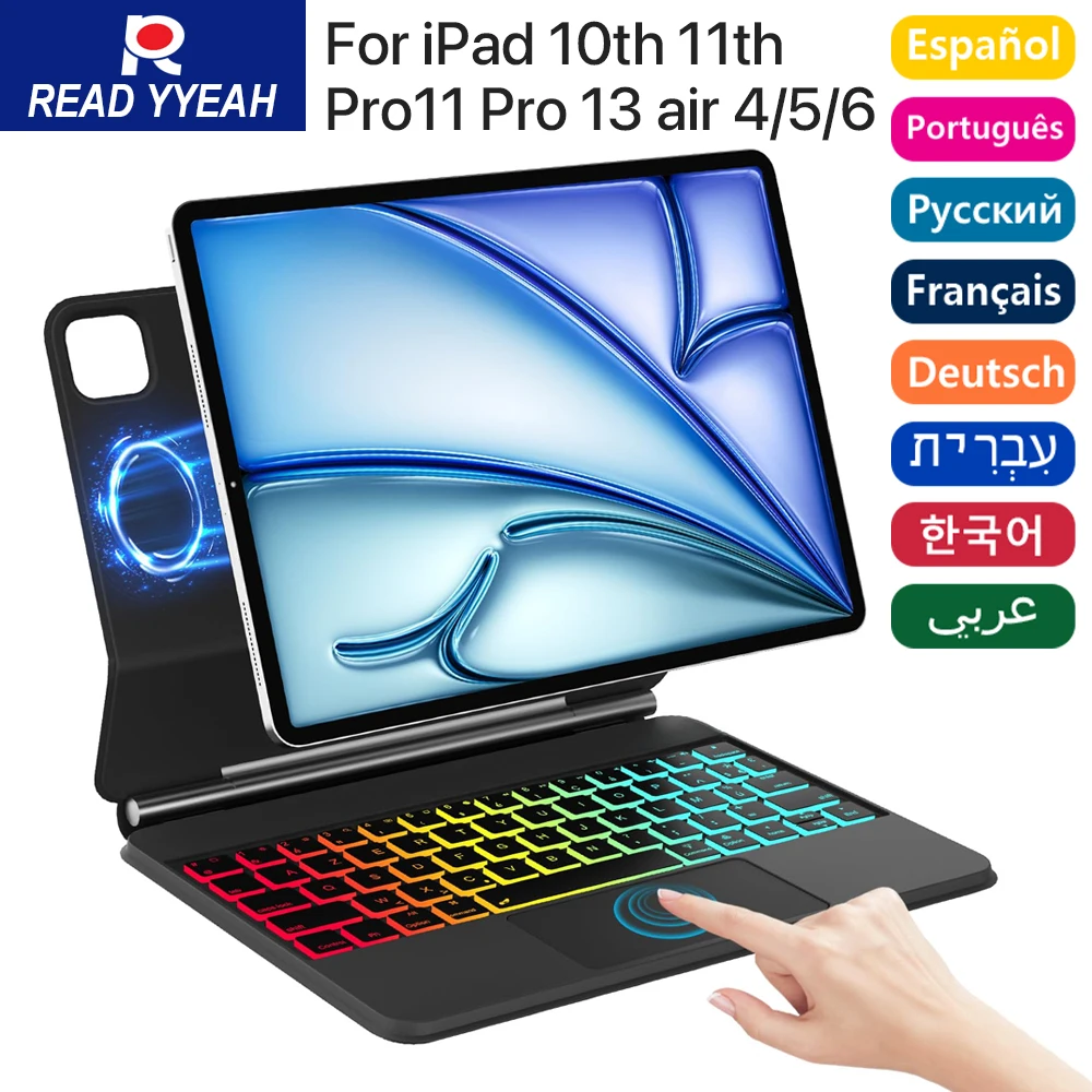 

Backlit Magic Bluetooth Keyboard for iPad Air 4 5 10.9in 10th iPad A16 2025 Pro 12.9in 2018-2022 Tablet Case Smart Cover Spanish