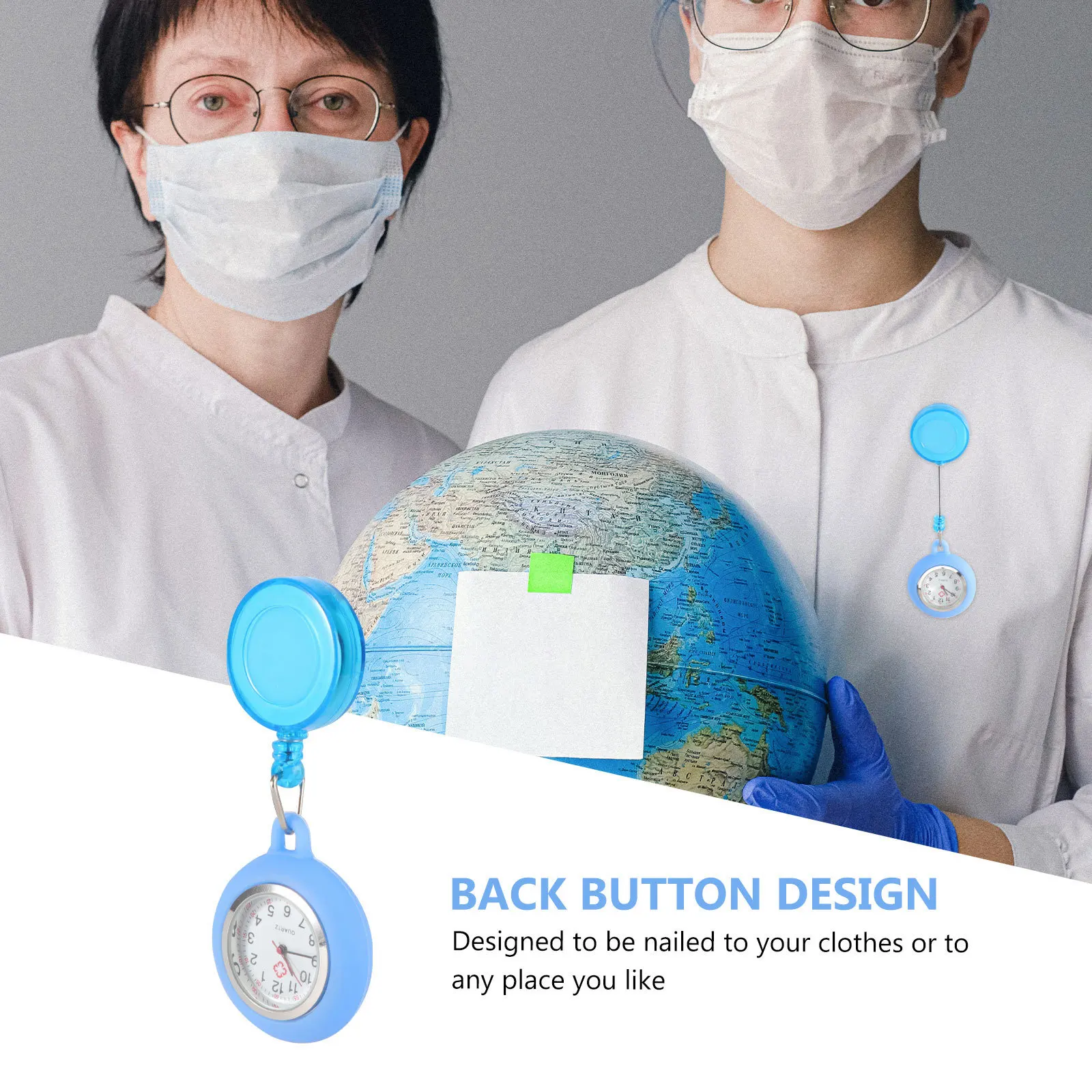 

Badge Reel Nurse Watch Smiling Face Clip-on Pocket Watch Light Blue Lightweight Accurate Timekeeping for Medical Staff