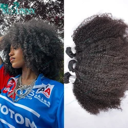 Afro Kinky Curly Human Hair Bundles Double Drawn Burmese Kinky Curly Weaves Human Hair Weft Hair Extensions For Black Women