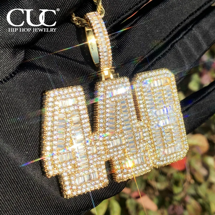 

CUC 448 Number Hip Hop Pendant Gold Color Men Women Necklace Iced Out Pave Baguette Zircon Chain Rock Punk Jewelry For Gift