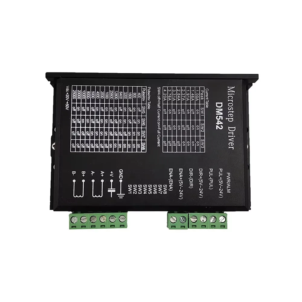 

DM542 Stepper Motor Controller 2-phase Digital Stepper Motor Driver 18-48 VDC Max. 4.2A for 57 86 Series Motor.