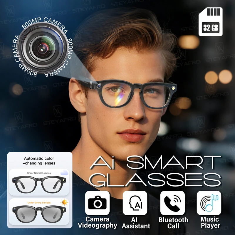 

Для Xiaomi Fashion AI 800MP Камера Смарт-очки Bluetooth Вызов BT Музыка 32 ГБ Память AI Идентификация фотографий Vlog Recorder 2025 Новый