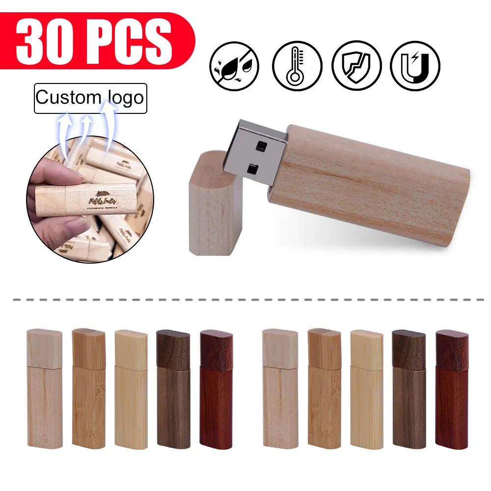 

30pcs Free Custom Logo USB 2.0 Photography Wooden USB Gift Box USB Flash Drive Wood Pendrive 4GB 8GB 16GB 32GB 64GB Wedding Gift