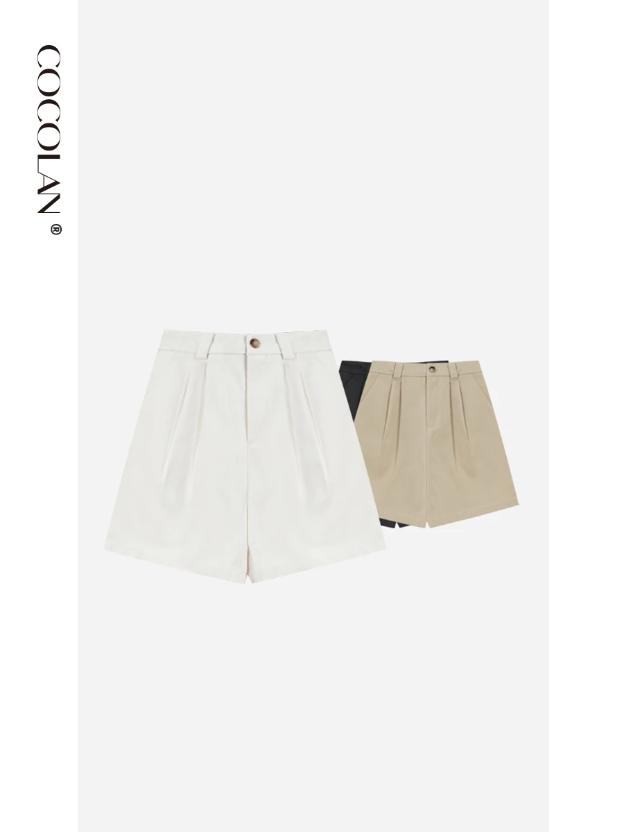 

Женские шорты из чистого хлопка с высокой талией, повседневные, в корейском стиле, для города, летние, цветные, укороченные (до колена)