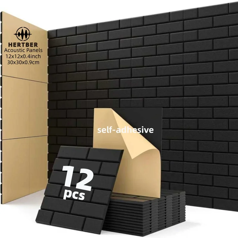 

12pack 30x30x0.9cm self-adhesive 3D brick pattern sound-absorbing board, with both wall decoration and sound-absorbing functions