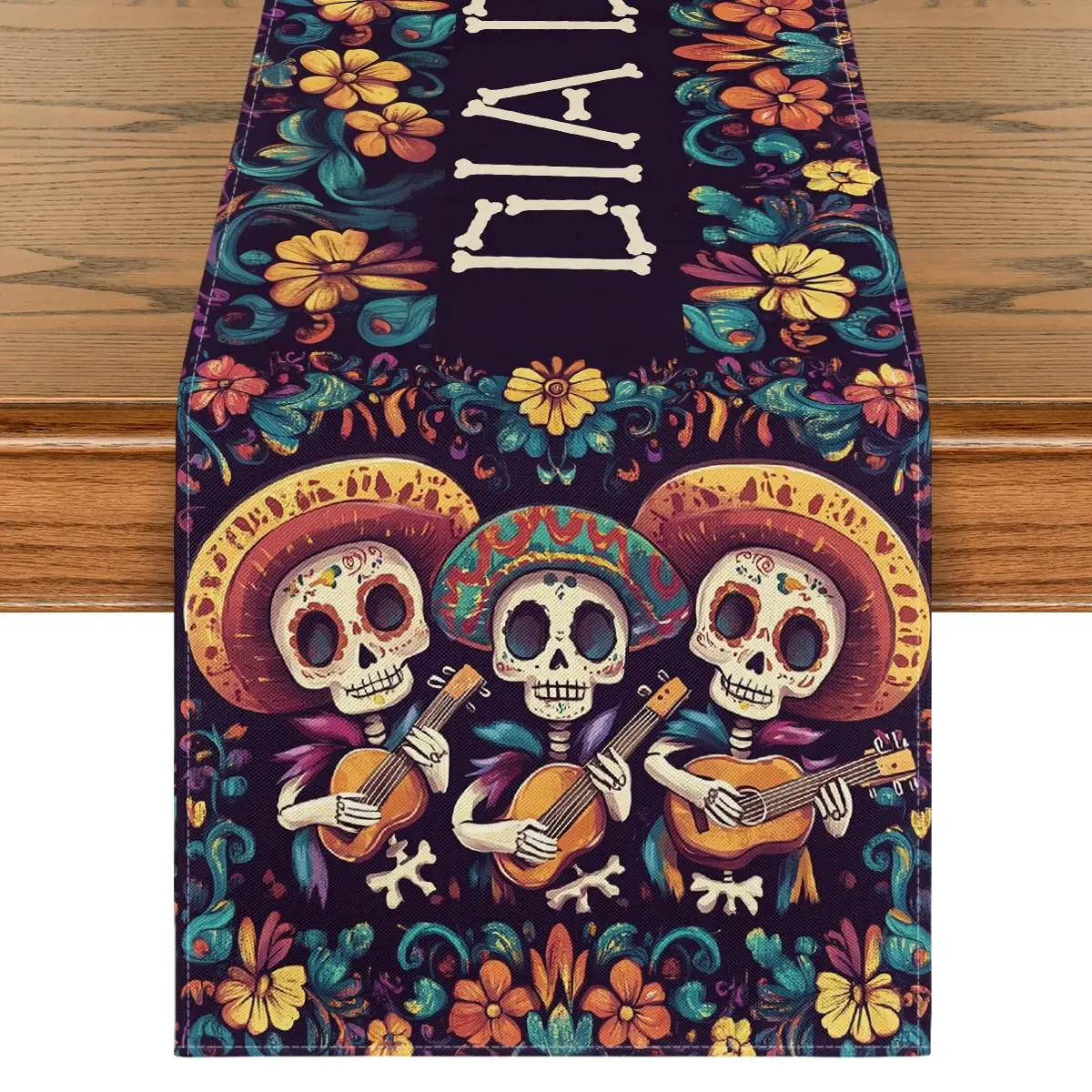 Mexican Birds Floral Fiesta Cinco De Mayo Table Runner, Dia De Los Muertos Seasonal Holiday Kitchen Dining for Home Party Decor