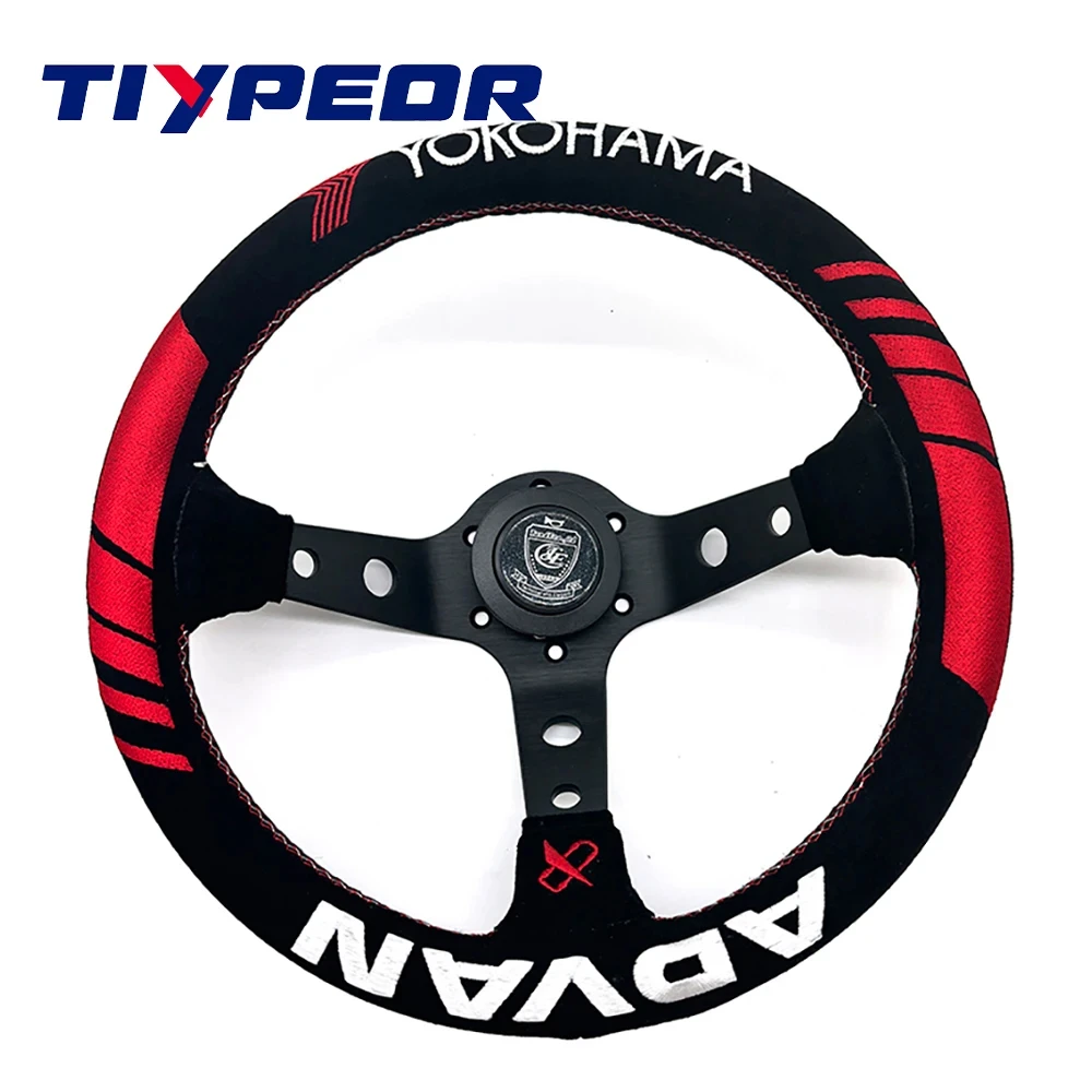 

TIYPEOR JDM Vertex Leather Car Steering Wheel Universal 320mm Diameter Black Deep Disk Drift Steering Wheel Game Steering Wheel