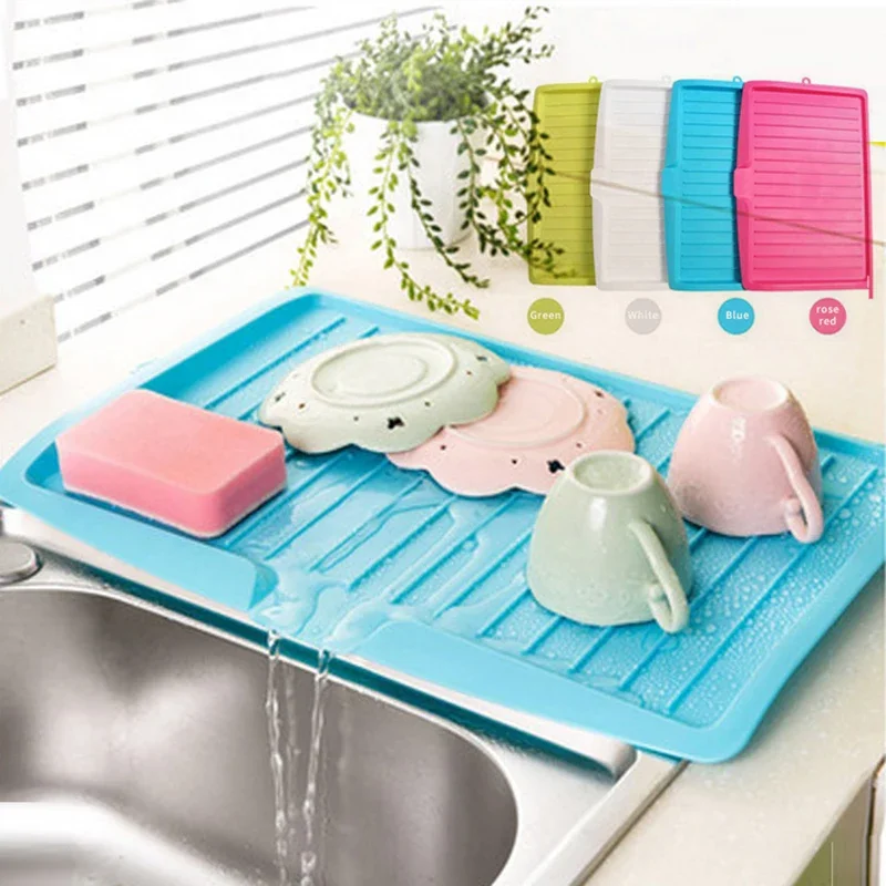 Kitchen Drain Pad Pan Cup Bowl Plate Storage Shelf Rack Drainer Dish Tray Drying Worktop Organizer Mat Cushion Rectangular New