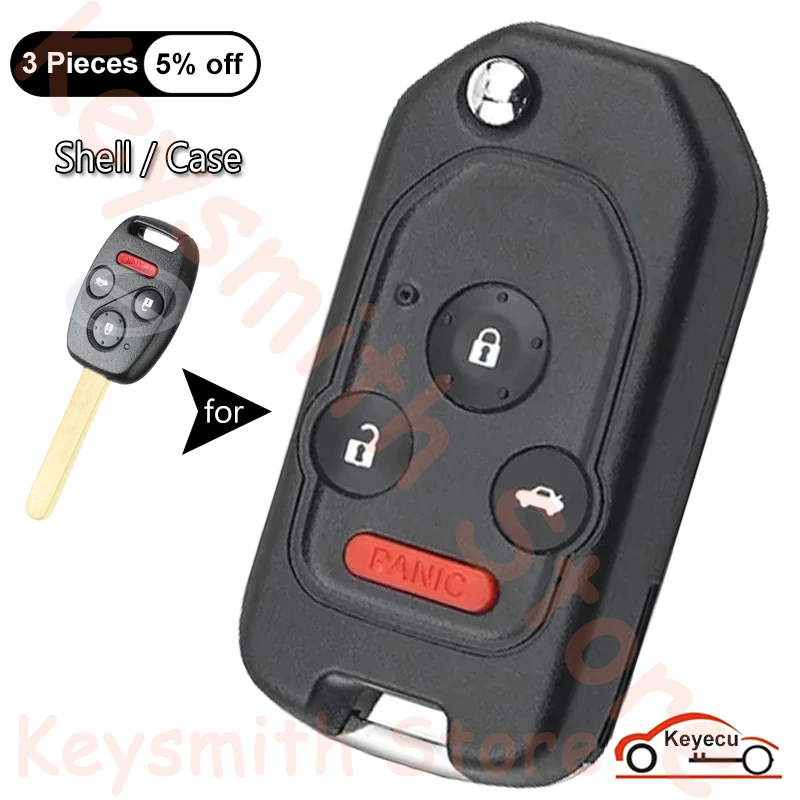 

KEYECU 3+1 4 Buttons Case for Honda Accord Sedan Pilot Civic CR-V City HRV Odyssey Auto Modified Flip Remote Key Shell Fob Cover