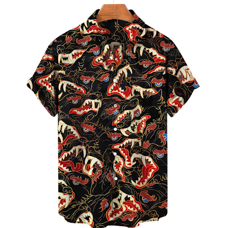 Animal Leopard Graphic Shirts for Men Clothing 3D Print Hawaiian Beach Shirts Short Sleeve y2k Tops Vintage Clothes Lapel Blouse