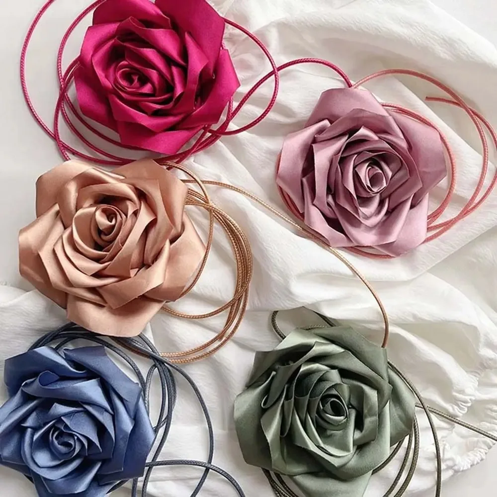 새로운 새틴 로즈 레이스 넥 목걸이 고급스러운 개성 초커 목걸이 넥밴드 꽃 허리 체인 여성용