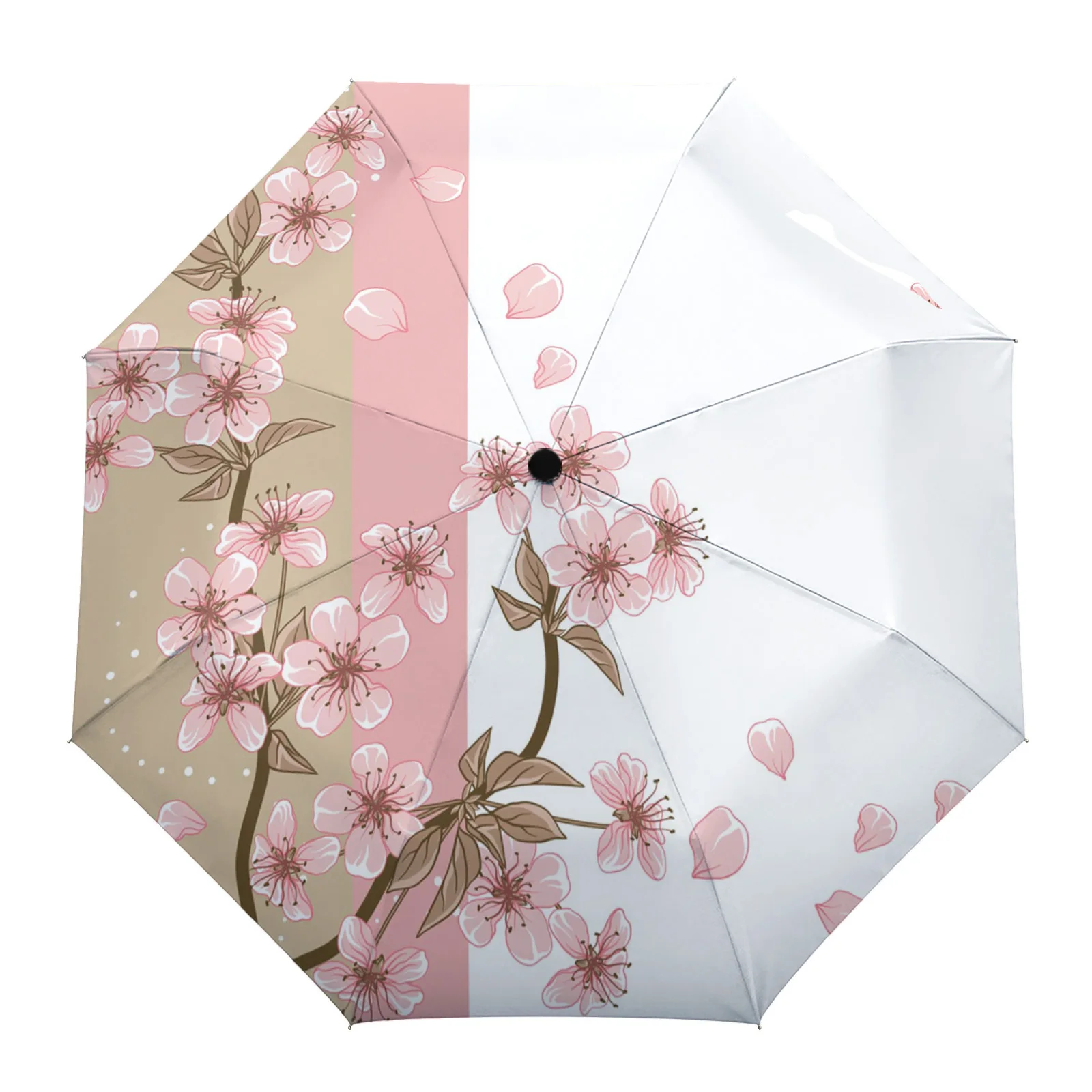 

Peach Blossom Leaves Falling Non Automatic Umbrella for Rain Foldable Parasol Umbrella Three Fold Outdoor Umbrellas