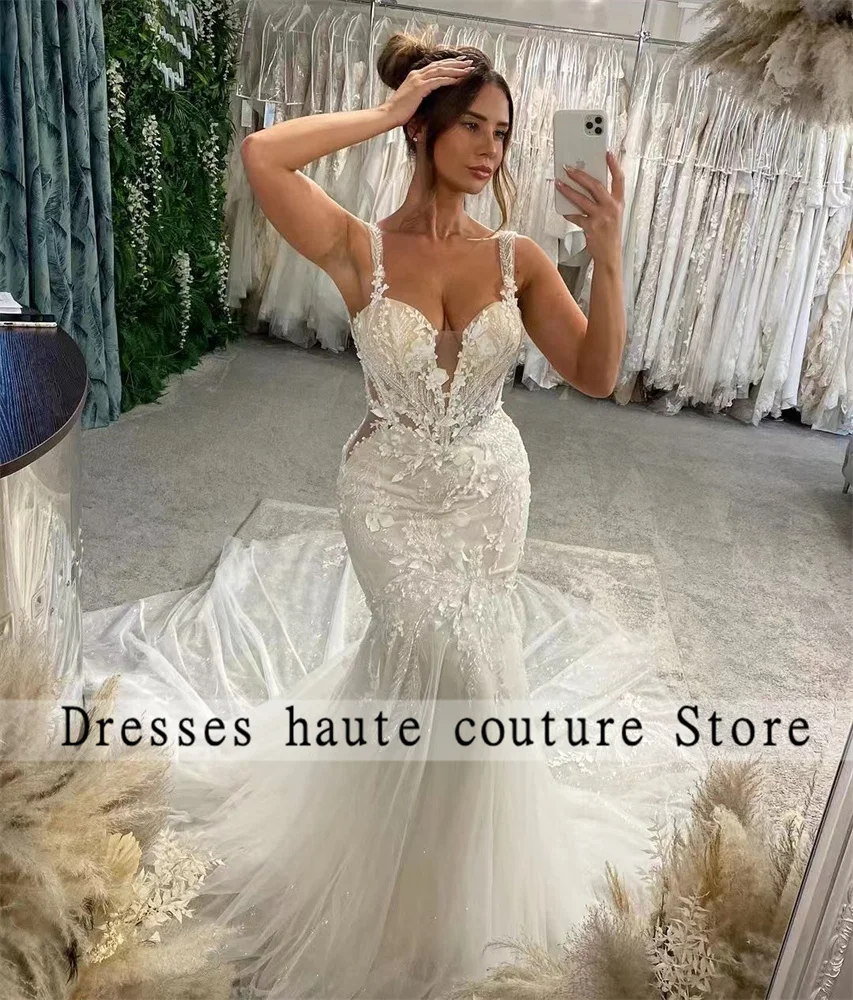 

New Design Mermaid Lace Wedding Dresses 2025 Spaghetti Straps Crystals Beads Appliques Bridal Gowns Open Back Customized