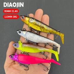Artificial Soft Bait with Jig Head 22g 38g Jigging Soft Lure Rubber Pesca Fishing Bass Artificial Swim Bait with T Tail Supplies