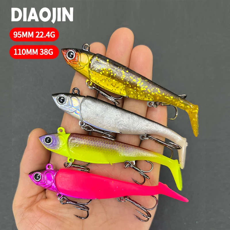 Artificial soft bait with jig head 22g 38g Jigging soft lure rubber pesca fishing bass lures swim bait with T tail Jigging Lure