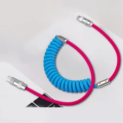 120W USB C Charging Wire, Spring Coil Data Cable For Type C Devices Charging Cord Metal Exterior Efficiency