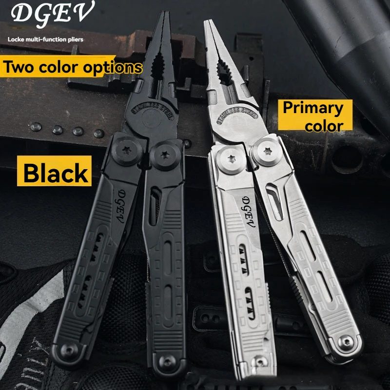

DGEV Multi-functional Plier, Leather Knife Edge, Hex Wrench, Foldable Portable, Suitable for Outdoor Camping, and Maintenance ED