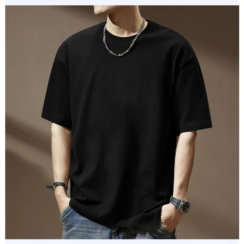 تي شيرت جديد من القطن الخالص بأكمام قصيرة من Marvel للرجال برقبة دائرية فضفاضة غير رسمية بلون سادة ومتعددة الاستخدامات وقميص رياضي بسيط #1